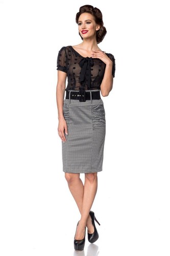 Vintage-Bleistiftrock Highwaist Rock figurbetont mit Schlitz gerafft grau Gr L - Bild 2 von 6