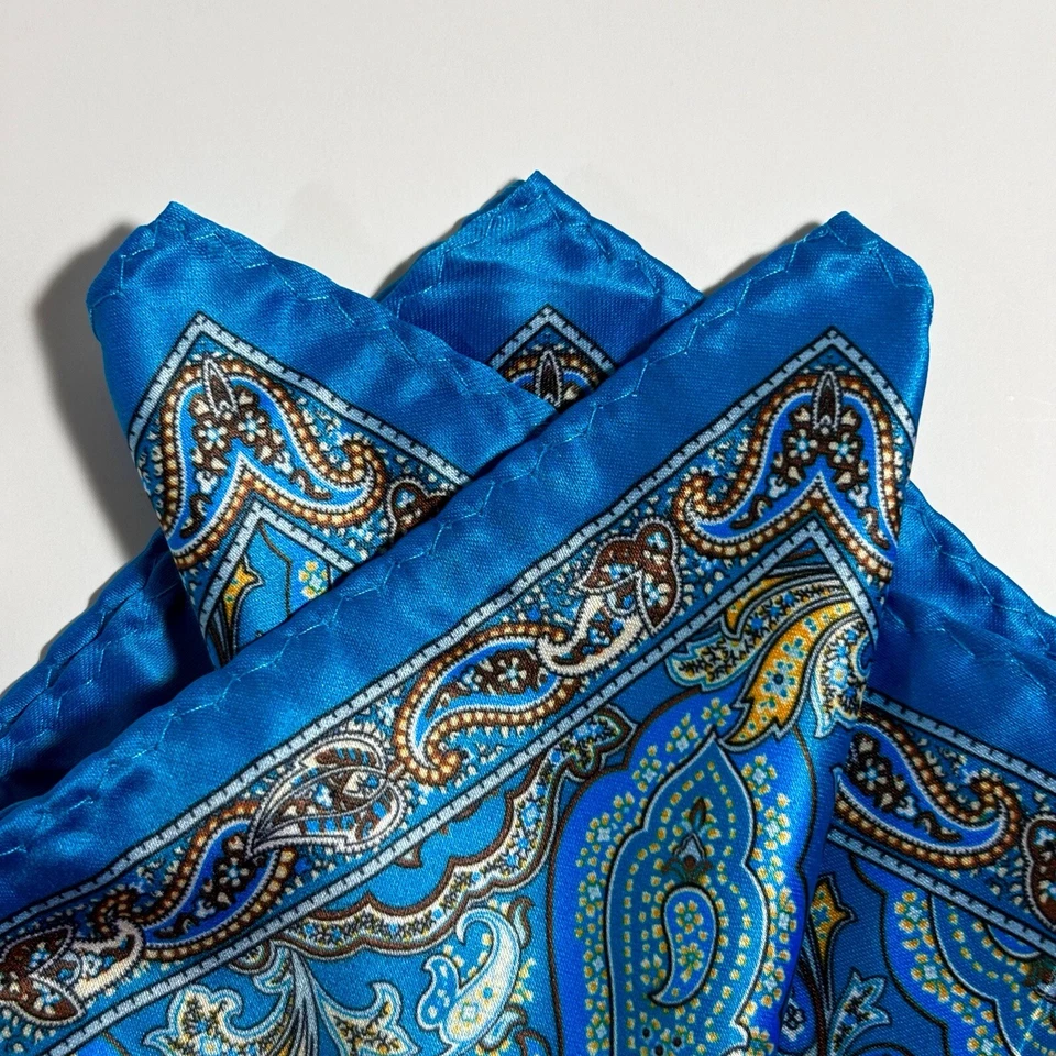 Aqua Blue Paisley Pocket Square - Image 3 of 4