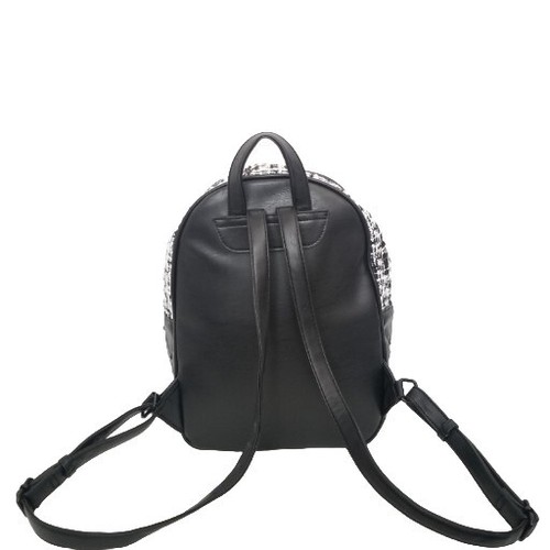 Badgley Mischka Black Studded Tweed Backpack w/Pockets - Picture 2 of 7