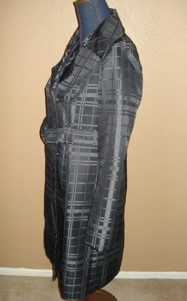 Mossimo Charcoal Gray Plaid Lined Belted Snap Button Trench Coat Jacket Size S - Image 4 of 4