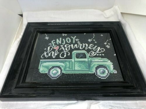  Vintage Beaded Counted Cross Stitch Picture "Enjoy the Journey" Pickup w/Frame - Picture 1 of 5
