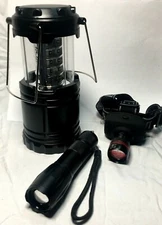 Ultimate Tactical Army Gear LED Flashlight, Lantern and Headlamp Bundle Black