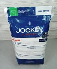 NEW Jockey Classic Briefs 4 Pack Mens 44 White Cotton Underwear 2013 *Pack Flaw*