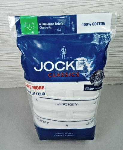 NEW Jockey Classic Briefs 4 Pack Mens 44 White Cotton Underwear 2013 *Pack Flaw* - Imagen 1 de 8