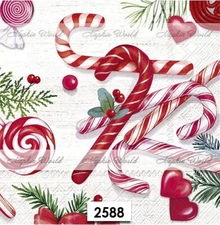 (2588) TWO Paper LUNCHEON Decoupage Art Craft Napkins - CHRISTMAS CANDY CANES