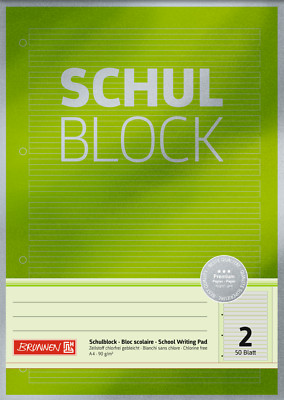 Schulblock Lineatur 2 BRUNNEN Premium Papier 90g/m²  A4, 50 Blatt