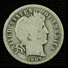 Barber Silver Dime. 1907 P. Good Circulated. JRRC Lot # 1063