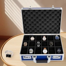 18-Slot Blue Watch Storage Box Display Case Jewelry Watch Holder Organize