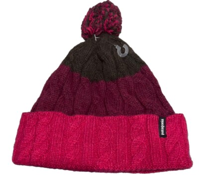 Patagonia Women’s Pom Wool Blend Pink Burgandy Beanie Hat Cable Knit Winter  Ski