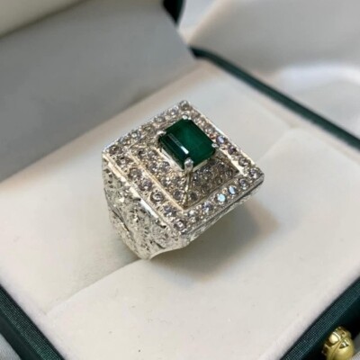 Natürlicher Smaragd Edelstein Handarbeit Silber Ring - Atemberaubendes Verlobungsgeschenk für Ihn