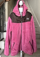 The North Face Jacket Girls XL Brown/Pink Fleece Furry Full Zip Hooded Oso
