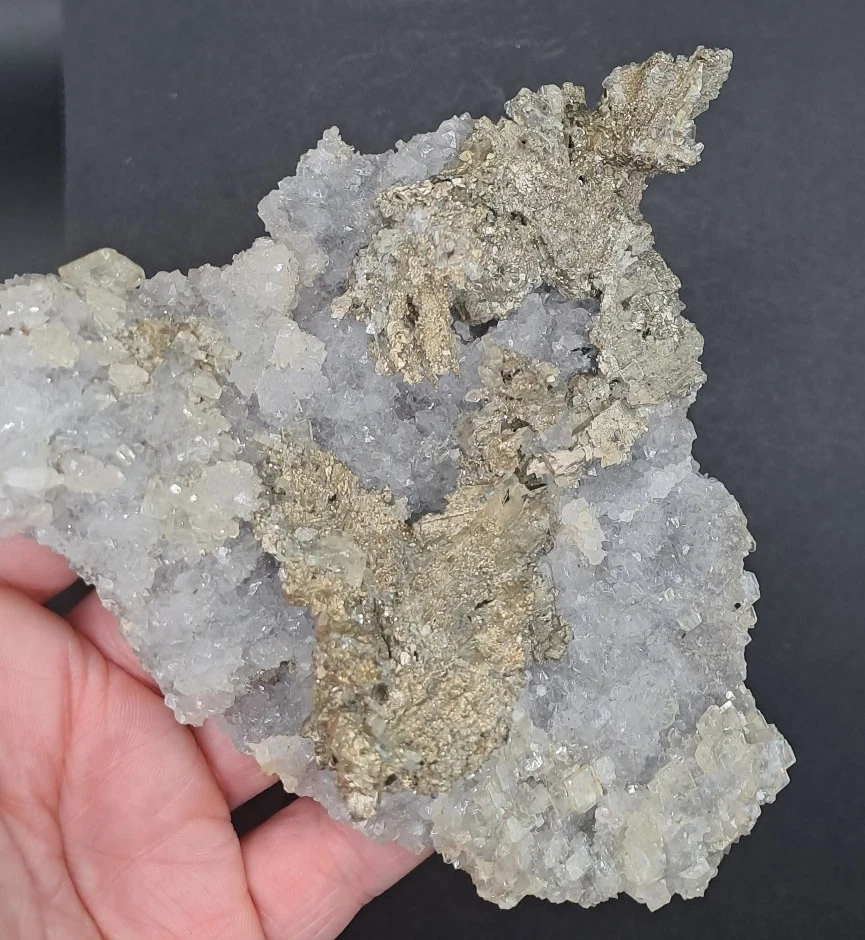 Selten! Dendritisches Pyrit-Cluster auf funkelndem Baryt, 320g, Marokko, 12x13cm - Bild 4 von 4