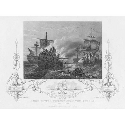 Lord Howe's Victory over the French in 1794 Antique Print c1850