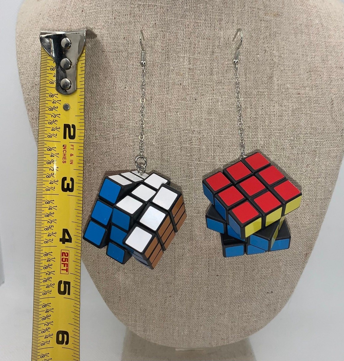 Retro 80's Rubic Cube Earrings Y2k Whimsical Puzzle View 4