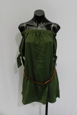 Haute Monde Women's Belted Waist Off Shoulder Dress EJ3 Olive Small NWT