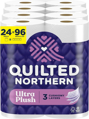 #ad 24 Mega Rolls Quilted Northern Ultra Plush 3 Ply Toilet Paper 255 Sheets Roll $29.98