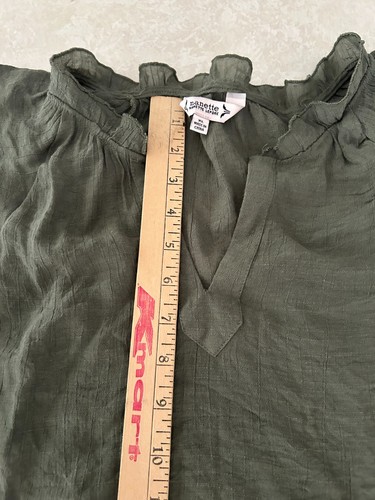 Nanette Lepore Women's Olive Green Blouse w/ Ruffle Sleeve size XL - Picture 9 of 10
