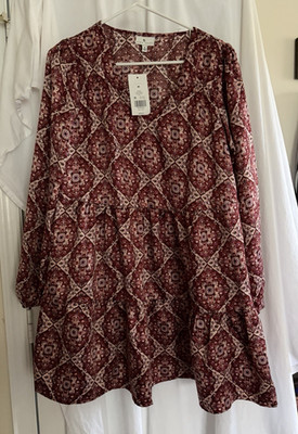 Burgandy Floral Long Sleeve Dress NWT Size M True Craft