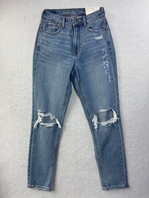 NEW American Eagle Mom Jeans Womens 0 25W Regular High Rise Stretch Ripped