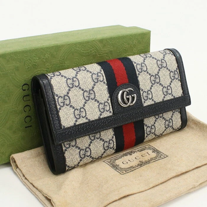 Authentique portefeuille Gucci couleur marine GG Marmont Continental Ophidia L19 cm H10,5 cm