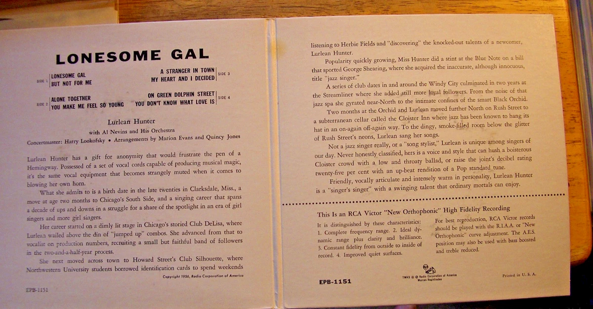 LURLEAN HUNTER ~ LONESOME GAL ~ 1956 ~ 2 - 45 RPM EP'S ~  RECORDS NM  COVER NM
