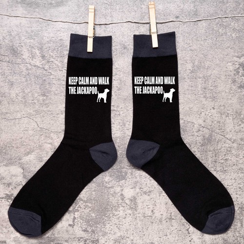 Keep Calm & Walk The Jackapoo Hombre Negro Novedad Calcetines Regalo Amante del Perro - Imagen 4 de 6