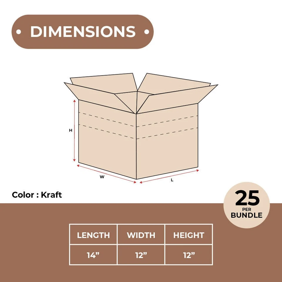 25 Boxes 14x12x12" Multi-Depth Corrugated Shipping Boxes ECT-32 Brown Cartons - Image 3 of 4