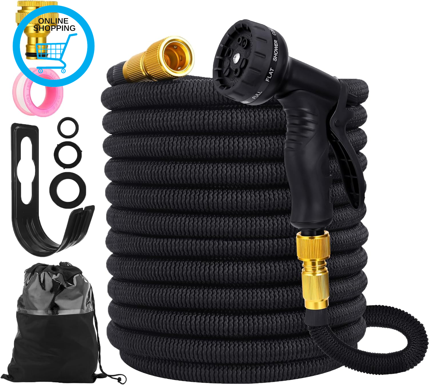 Flexible 150FT Expandable Garden Hose with 10 Function Spray Pattern Nozzles - 1
