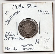 1910 10 Centimos COSTA RICA .0578oz Silver 400k World Coin