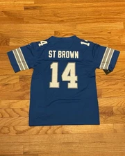 Amon-Ra St. Brown #14 Detroit Lions KIDS Jersey Blue YOUTH MED Stitched Jersey