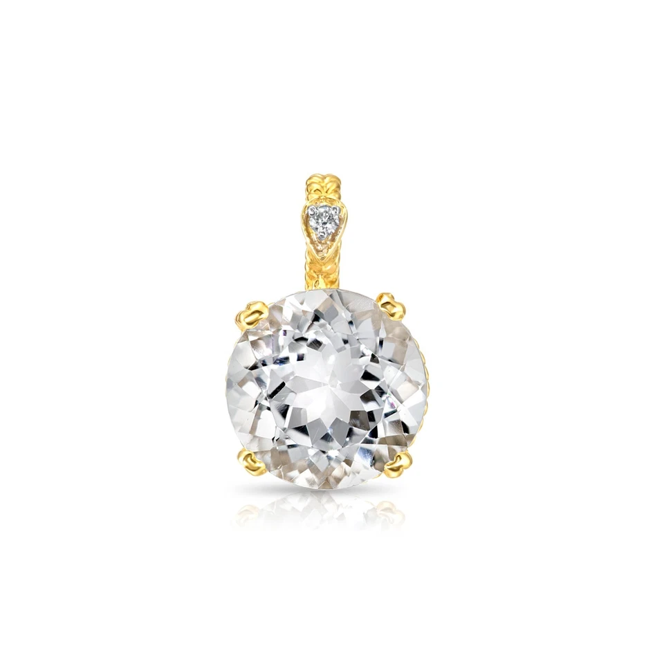 Collar colgante de piedras preciosas de cuarzo transparente natural de 5 quilates de oro amarillo macizo de 14 quilates de 18 pulgadas