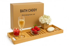BATH CADDY TRAY EXTENDABLE WOODER RACK I-PAD & Book Holder BAMBOO Bath Rack