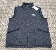 Barbour "Franklin & Sons LTD" Perble Gilet Quilted Vest Men Large Snap Navy Blue