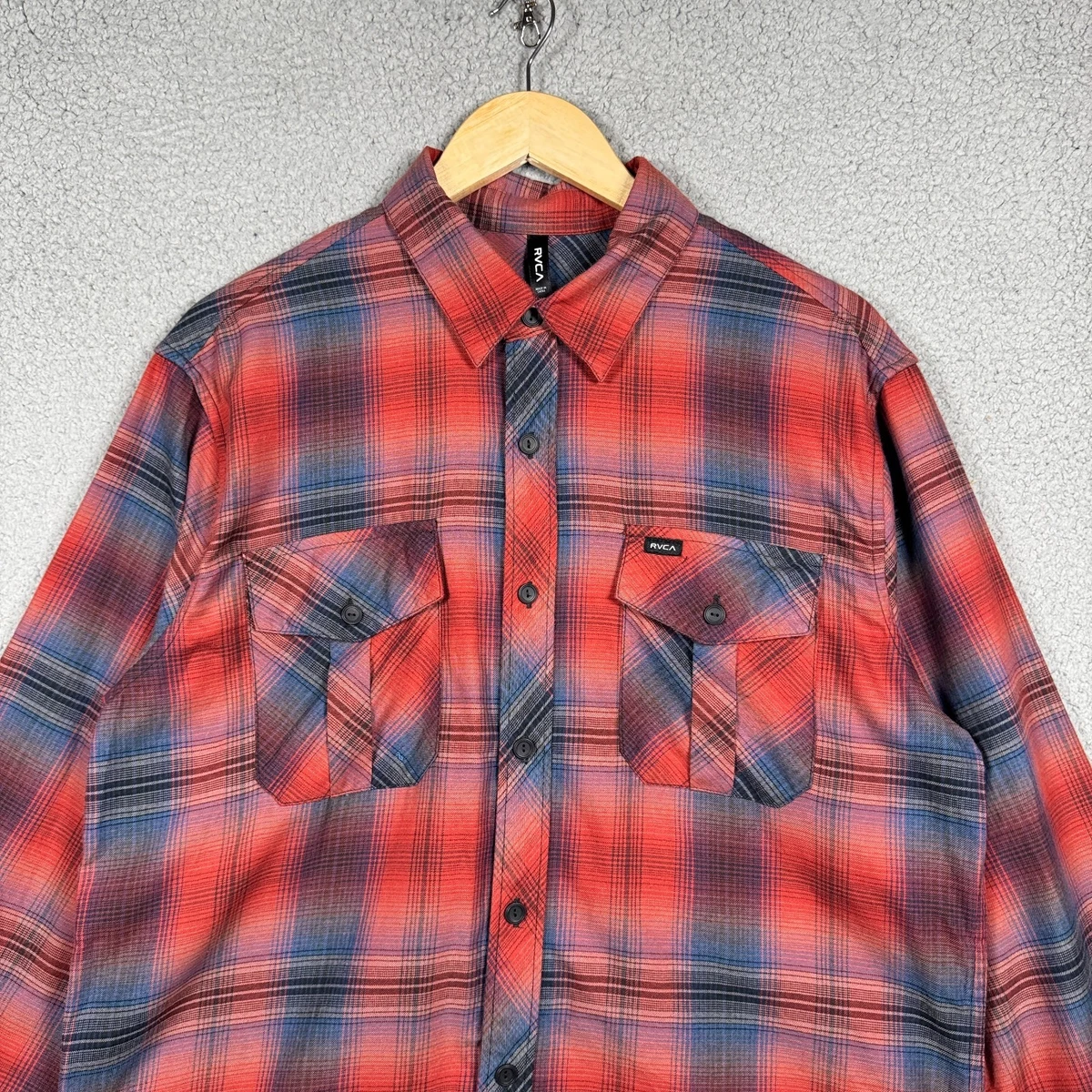 RVCA Camisa Abotonada, L/S Franela/Blanco Antiguo, M Para Hombre