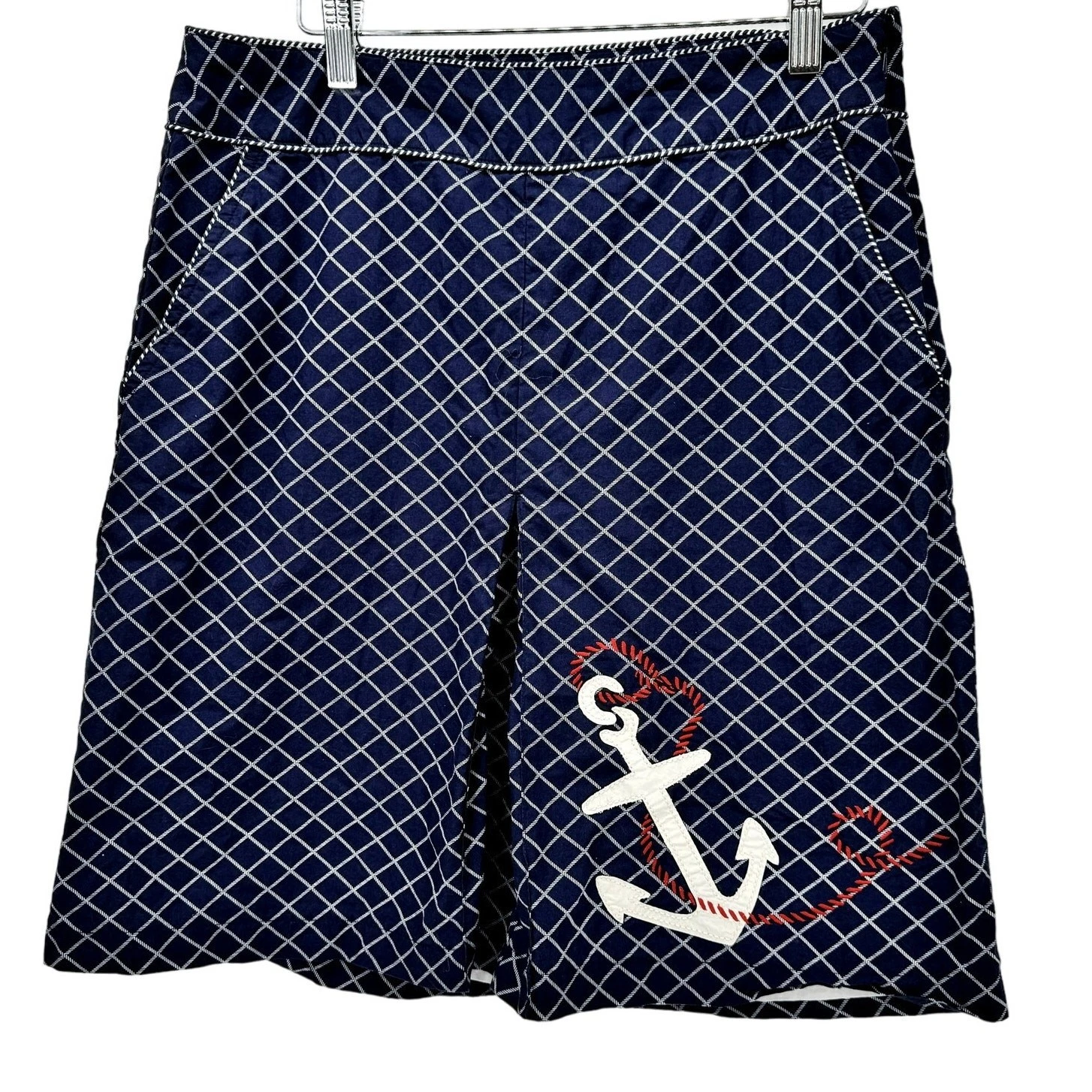 LL Bean Skirt Womens 8 (30x20 ACTUAL) Nautical Blue Mini Embroidered Coastal