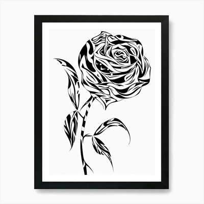 Black And White Rose Line Drawing 6 Framed Wall Art Poster Canvas Print Picture
