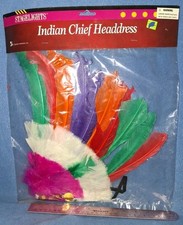 Indian Chief Headdress Vintage Childs Colorful Feathers Native American