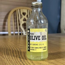 Vintage Sultan Olive Oil Advertising Bottle 1940's Glass A&P Country Store Decor