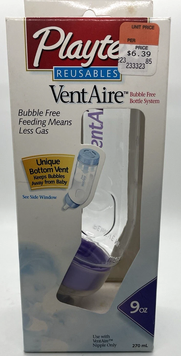 Playtex Vent Aire Reusable Baby Bottle 9 oz Bubble Free violet VTG Vintage 2001