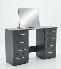 Modern Dressing Table with Mirror | Grey Wood x 8 Drawers | Fully Assembled | UK