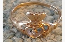 14k 14kp 1.95g Solid Yellow Gold with natural Diamond Claddagh size 5 1/2 Ring