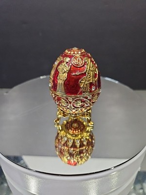 Egg Trinket box stand Rucinni Russian style jewel crystals Red enamel gold Roman