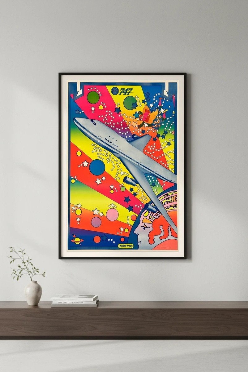 🌈 Pan Am 747 Poster by Peter Max - 1970s Psychedelic Art - 24x36
