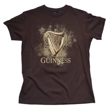 SML-Guinness Men's T-shirt Brown Crew Neck Harp Logo Pullover Style 100% Cotton