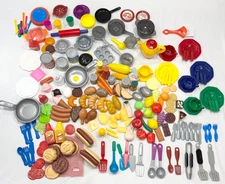 Huge Lot of Play Food Mixed Brand 218 Pieces Pretend Kitchen Food Pans Dishes