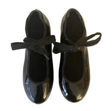 DANCING FAIR BLACK PATENT LEATHER RIBBON TIE DANCE TAP SHOES GIRL'S 13 13M