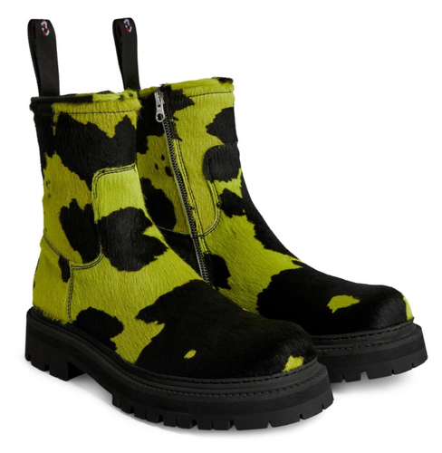 Stivali Camper Lab Eki da uomo stampa mucca capelli di vitello zip verde nero taglia 42/US 9