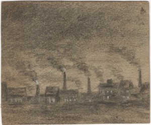 Vintage-Original-Charcoal-Drawing-of-Factories