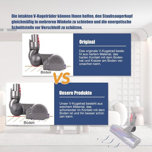 V-Ball Rad Weiche Plüschstreifen+ Rollen Räder Ersatzteile für Dyson V6 V7 V8 V1 - Bild 6 von 8