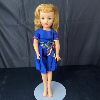 1950s Little Miss Revlon Doll 18  IDEAL TOY Blue Eyes Blue Dress + Bow